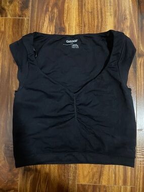 Garage Black Ruched V-Neck Crop Top